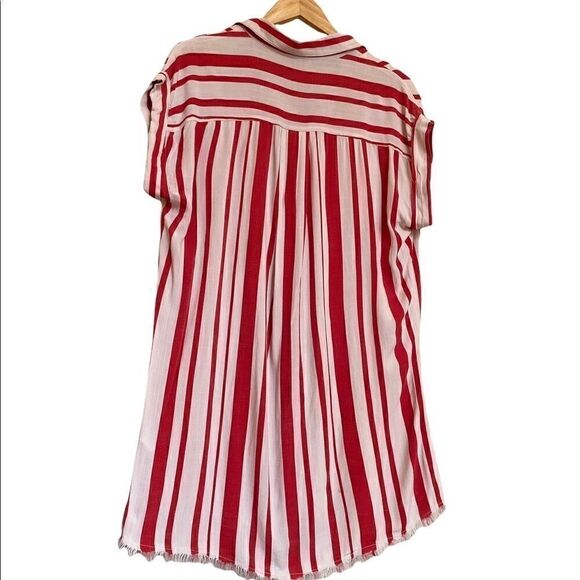 Umgee Red and White Striped Button Front Shirt Dress Small Raw Hem - Picture 4 of 4